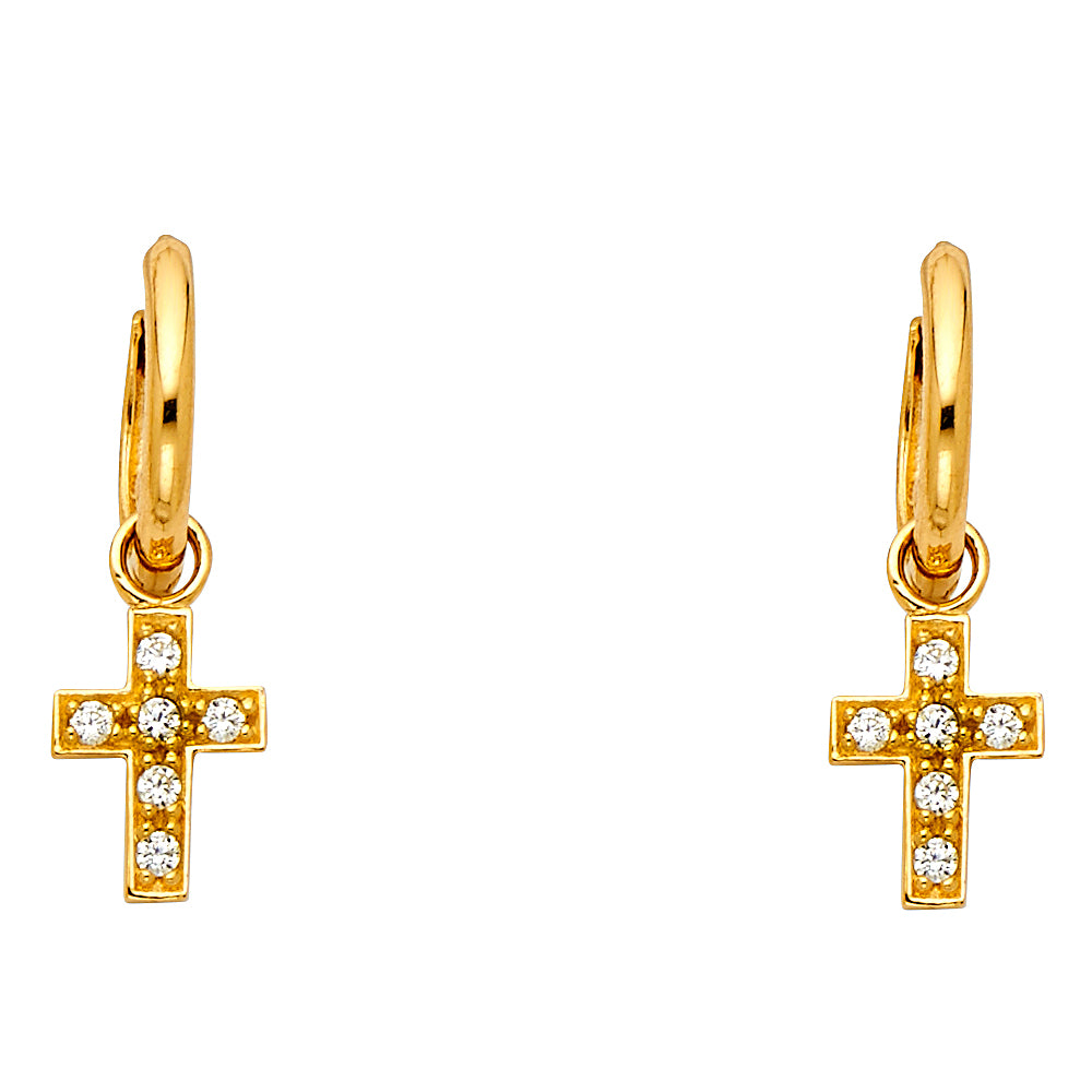 14KY CZ Dangle Huggies Earrings