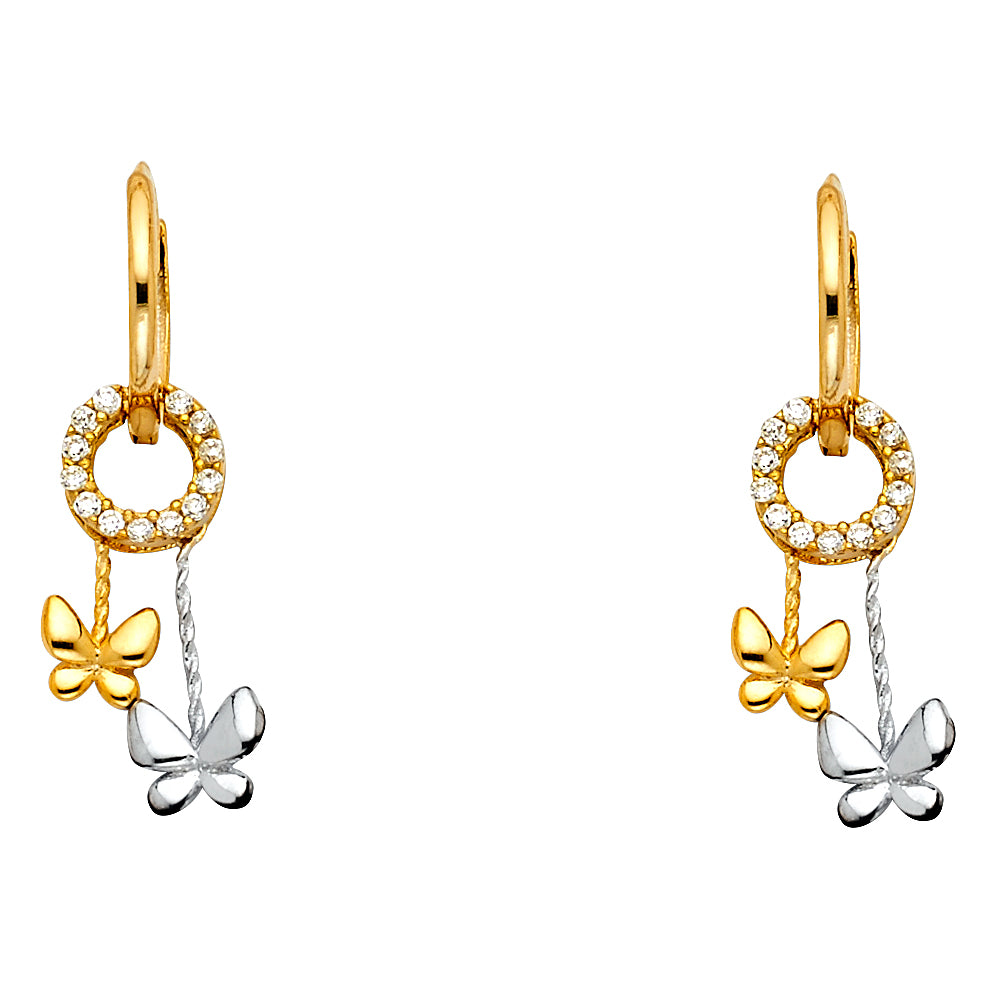 14K 2T CZ Dangle Butterfly Huggies Earrings