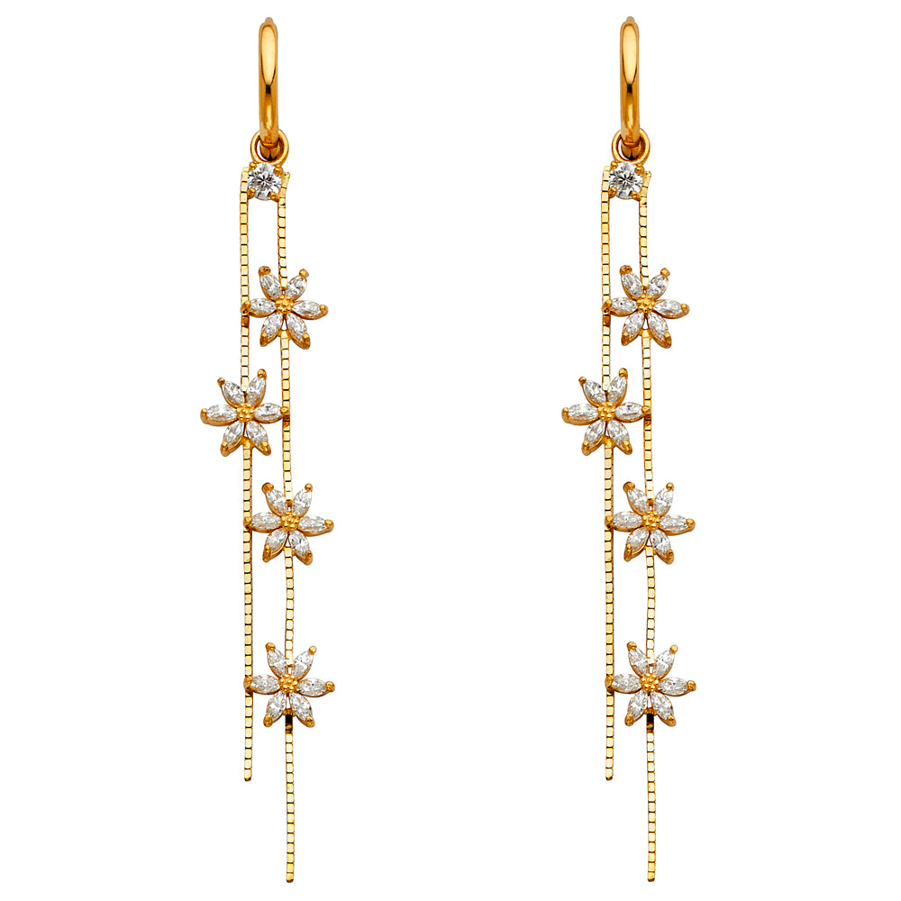 14KY CZ Dangle Huggies Earrings