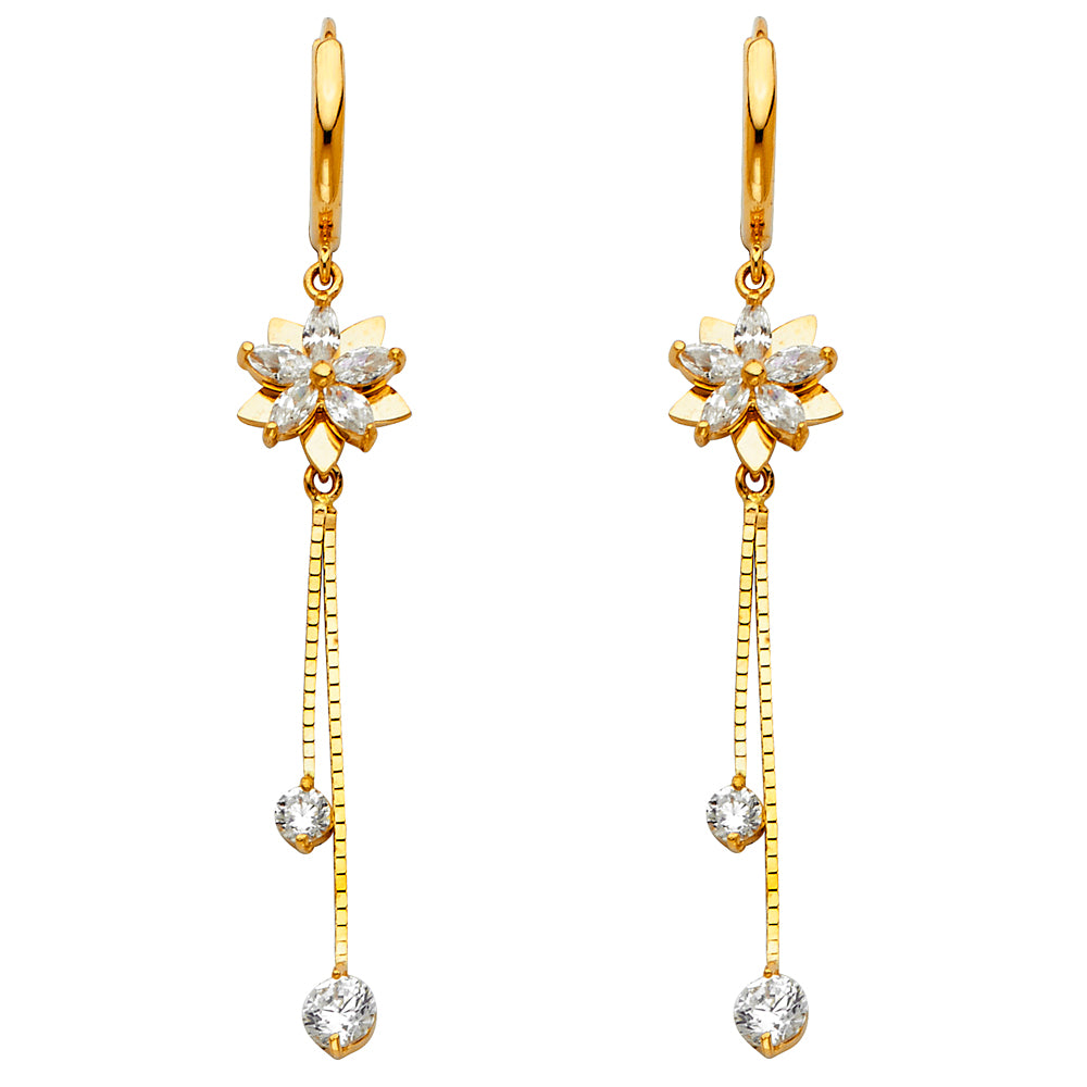 14KY CZ Dangle Huggies Earrings