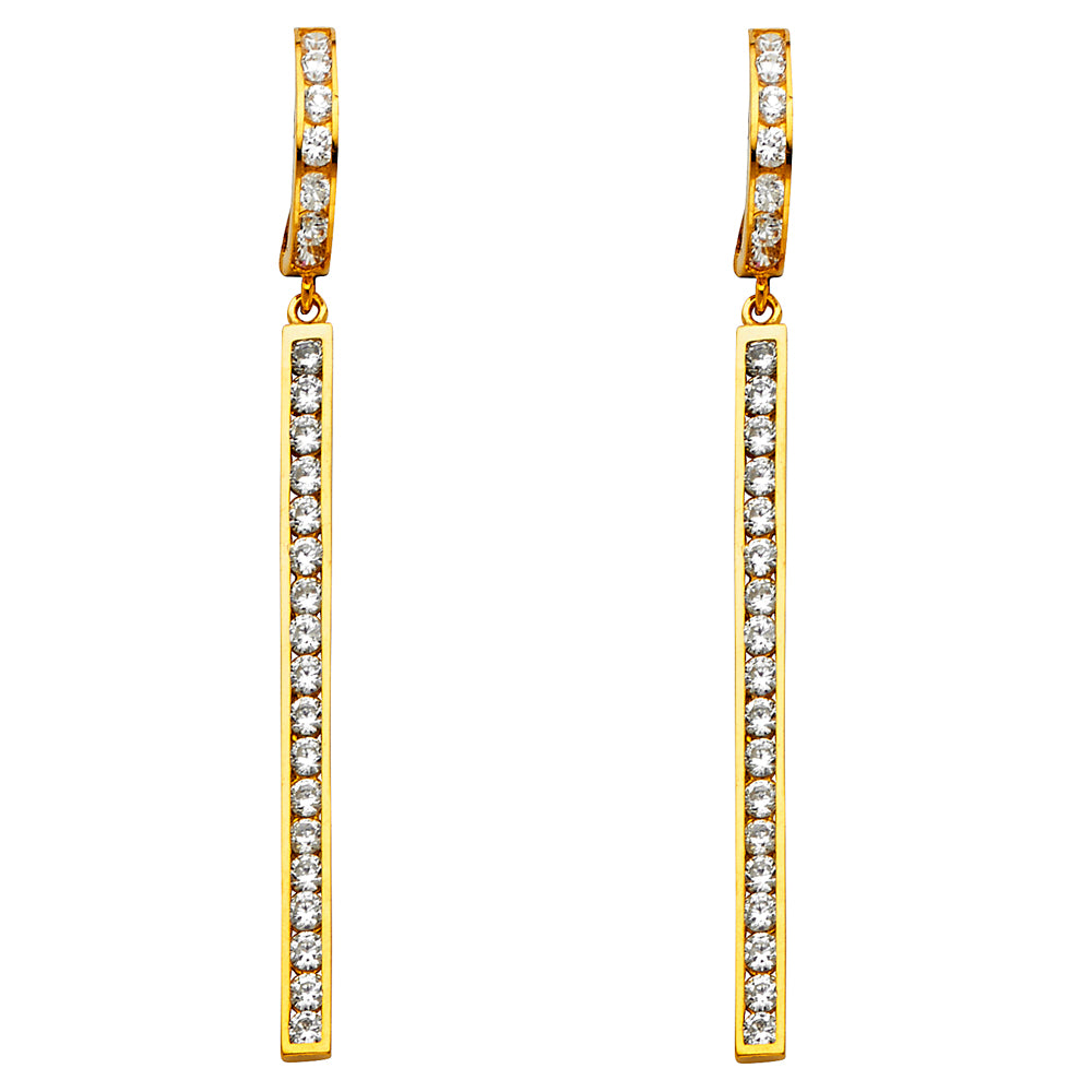 14KY CZ Dangle Huggies Earrings