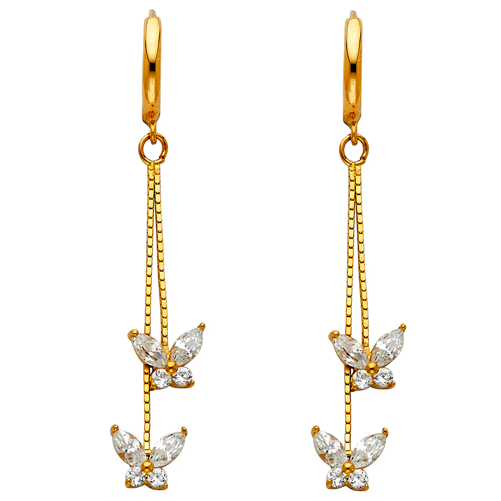 14KY CZ Dangle Butterfly Huggies Earrings