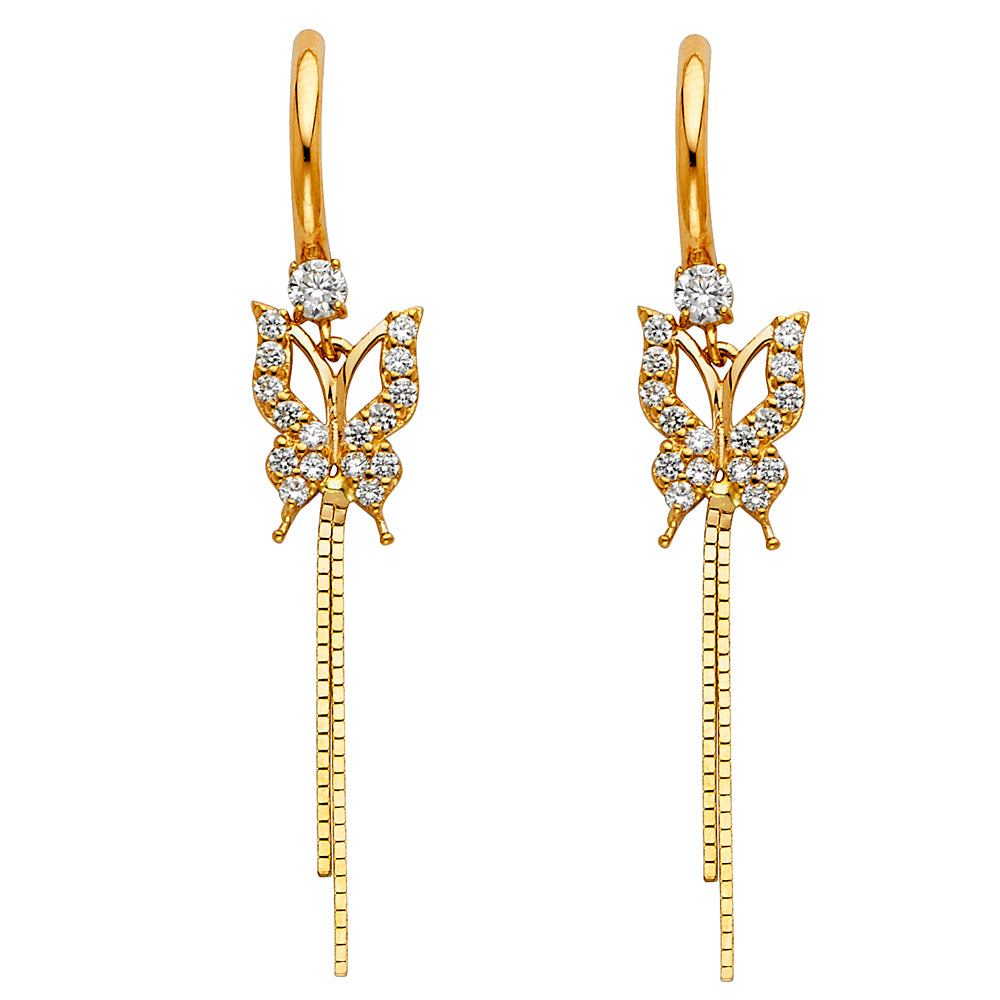 14KY CZ Dangle Butterfly Huggies Earrings