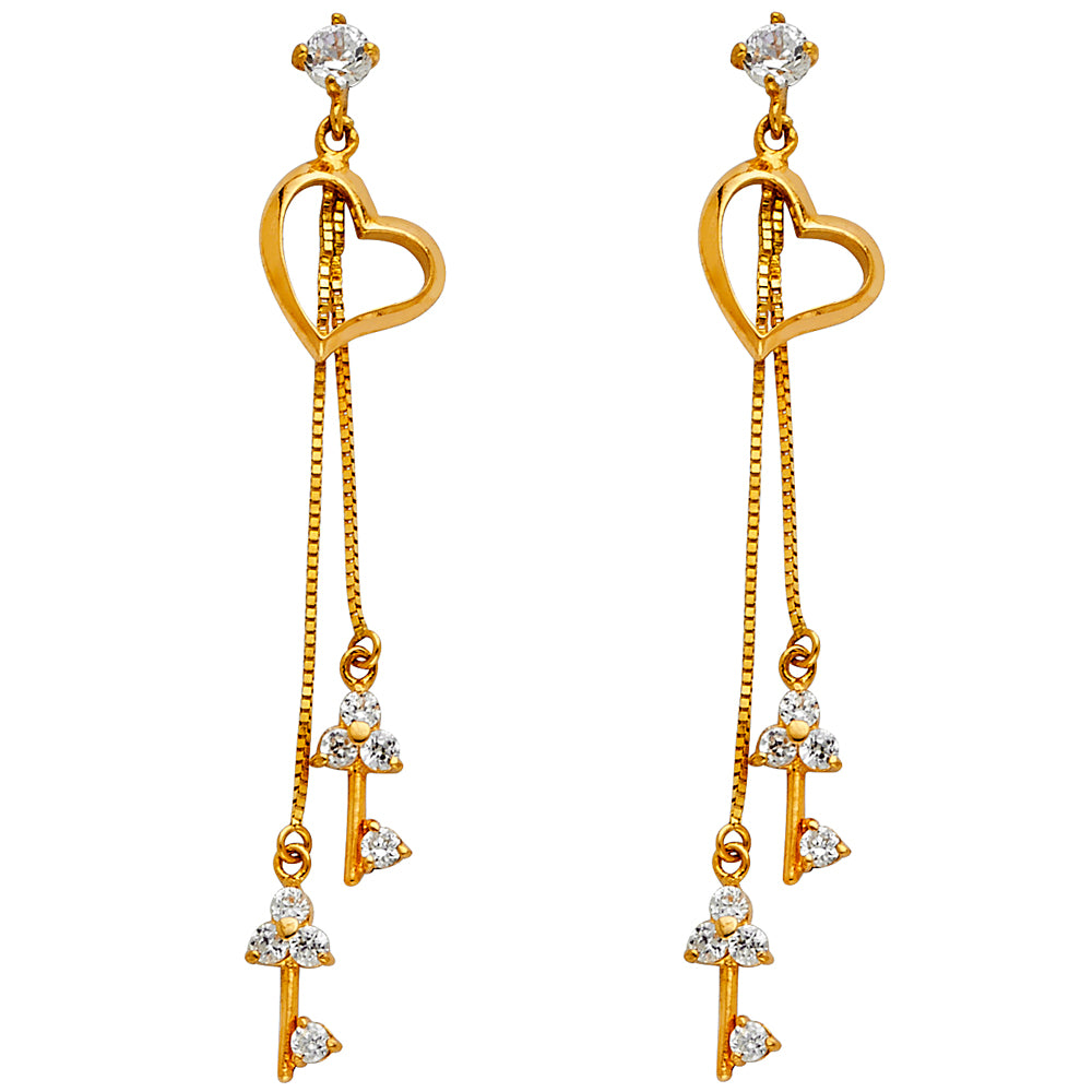14KY CZ Dangle Huggies Earrings
