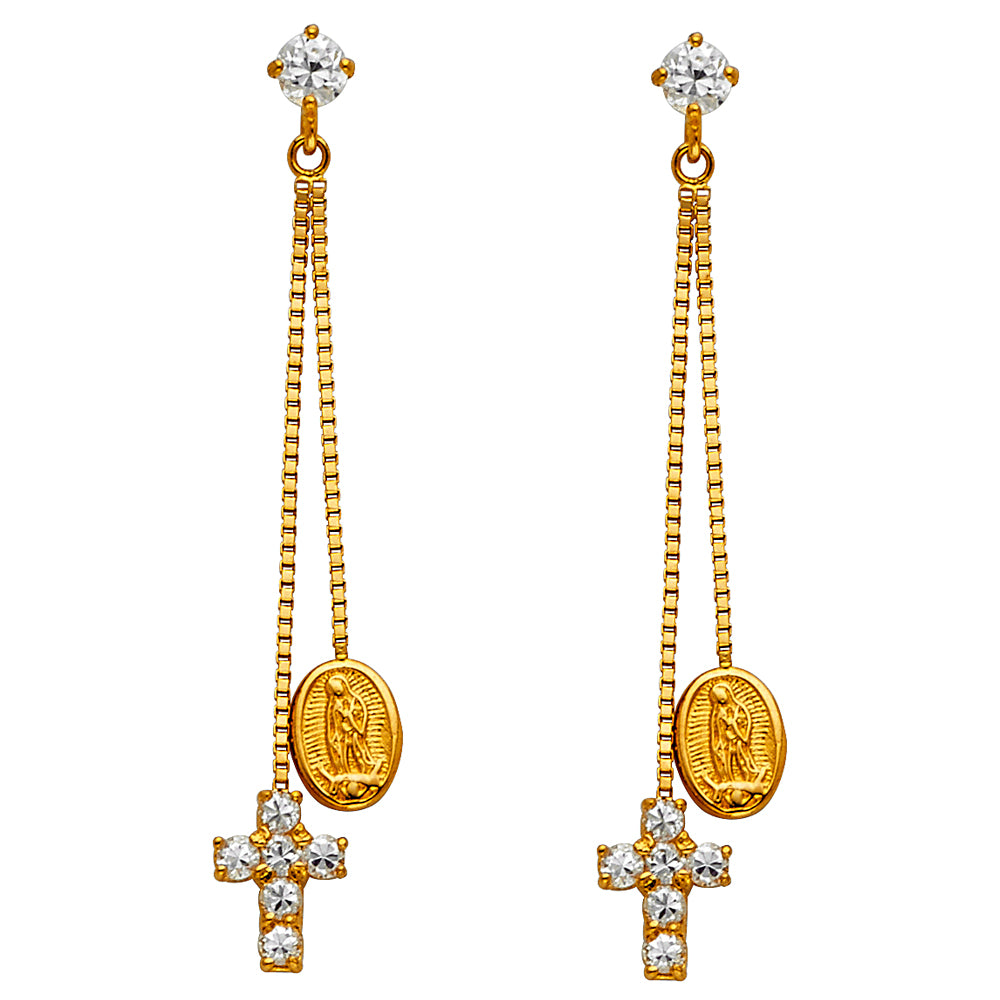 14KY CZ Dangle Huggies Earrings