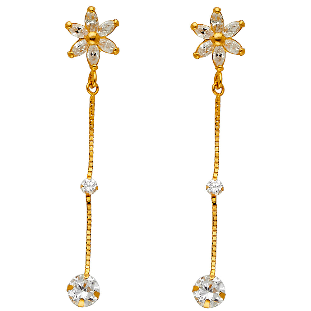 14KY CZ Dangle Huggies Earrings