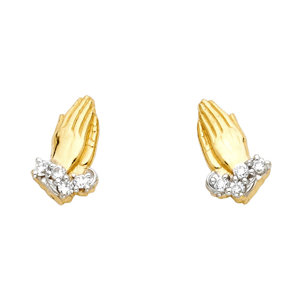 14K 2T Prayer Hands CZ Post Earrings