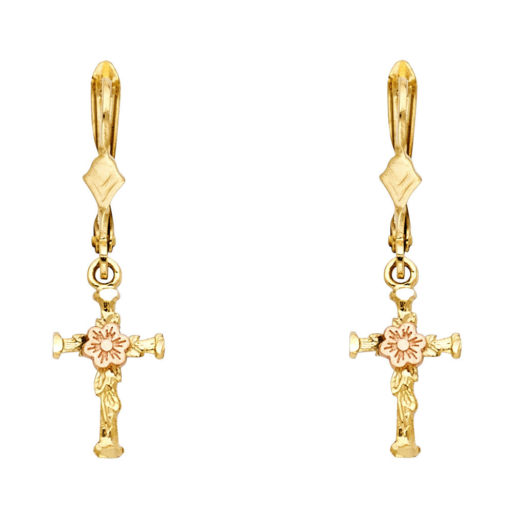 14K 2T Dangle Cross Earrings