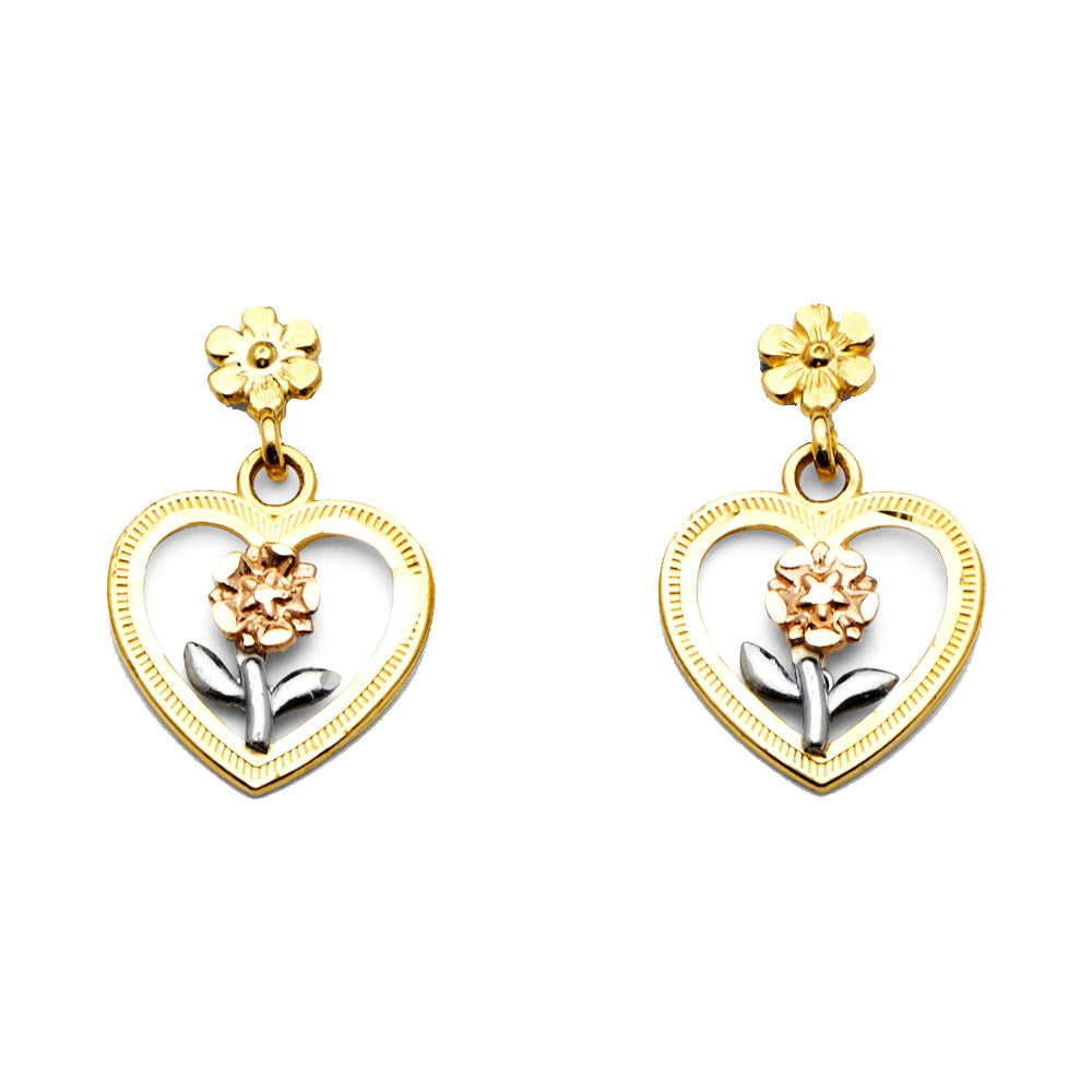 14K 2T Dangle Heart Post Earrings