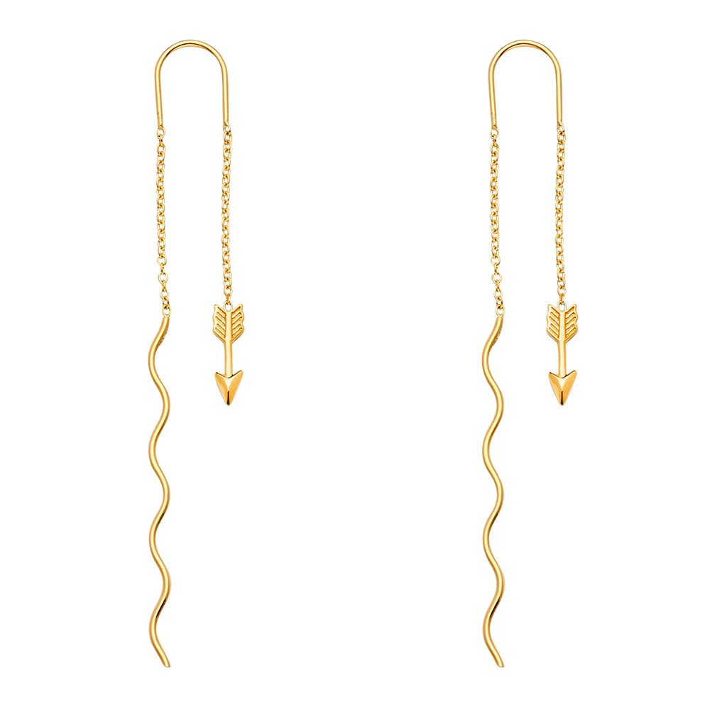 14KY Arrow Front & Back Dangle Earrings