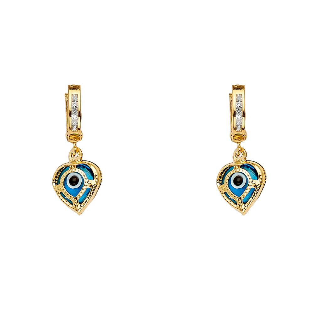 14KY Evil Eye Dangle Huggies Earrings