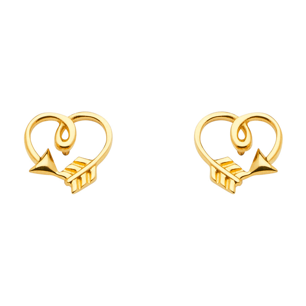 14KY Arrow Heart Earrings with Push-Back