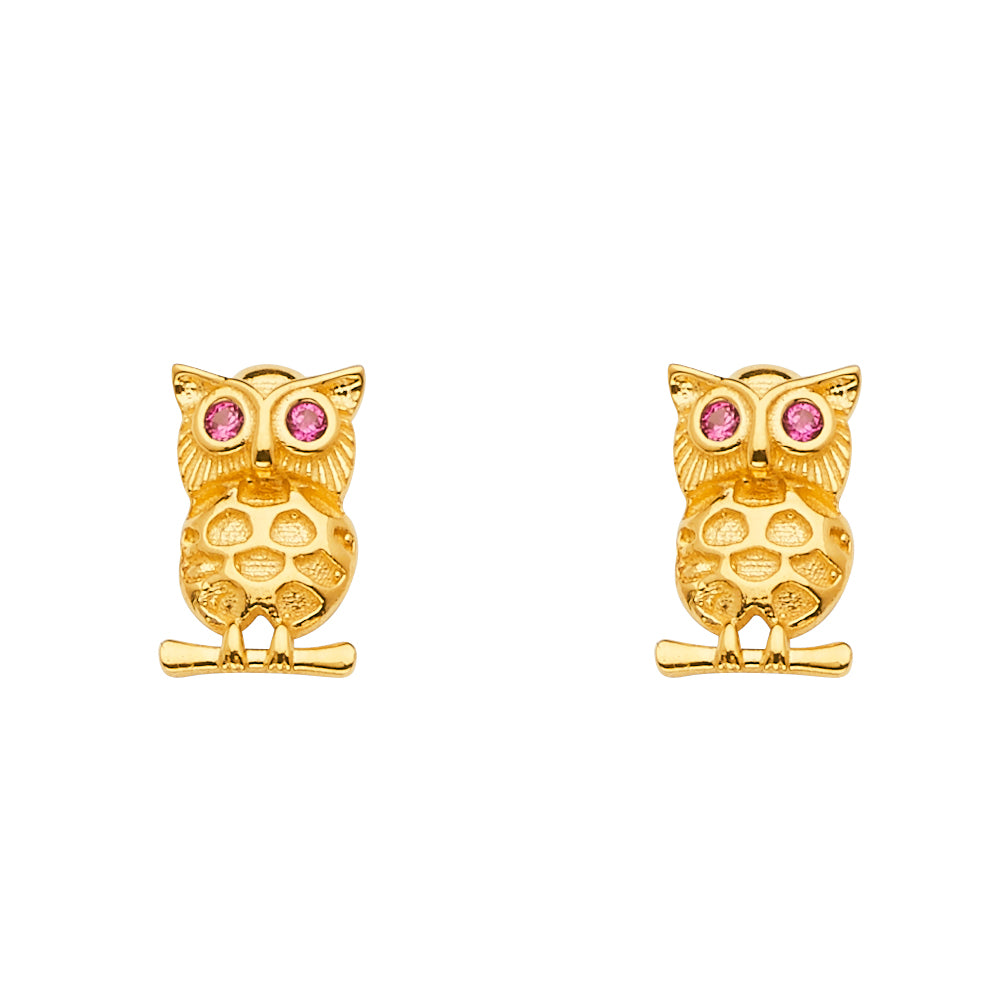 14KY CZ Owl Earrings with Push Back