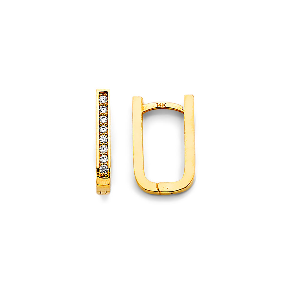 14KY CZ Paperclip Huggies Earrings