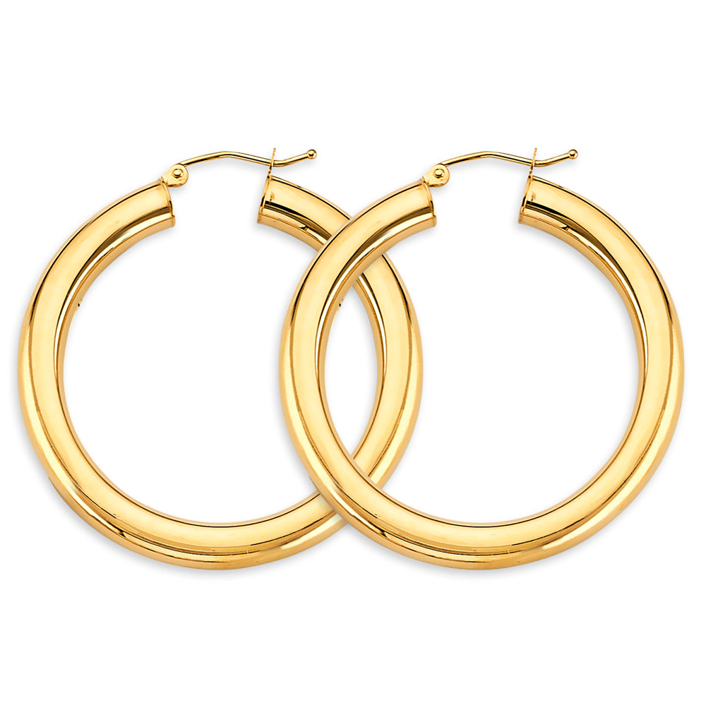 14KY 4.5mm Polish Round Tube Hoop Earrings ER-1898