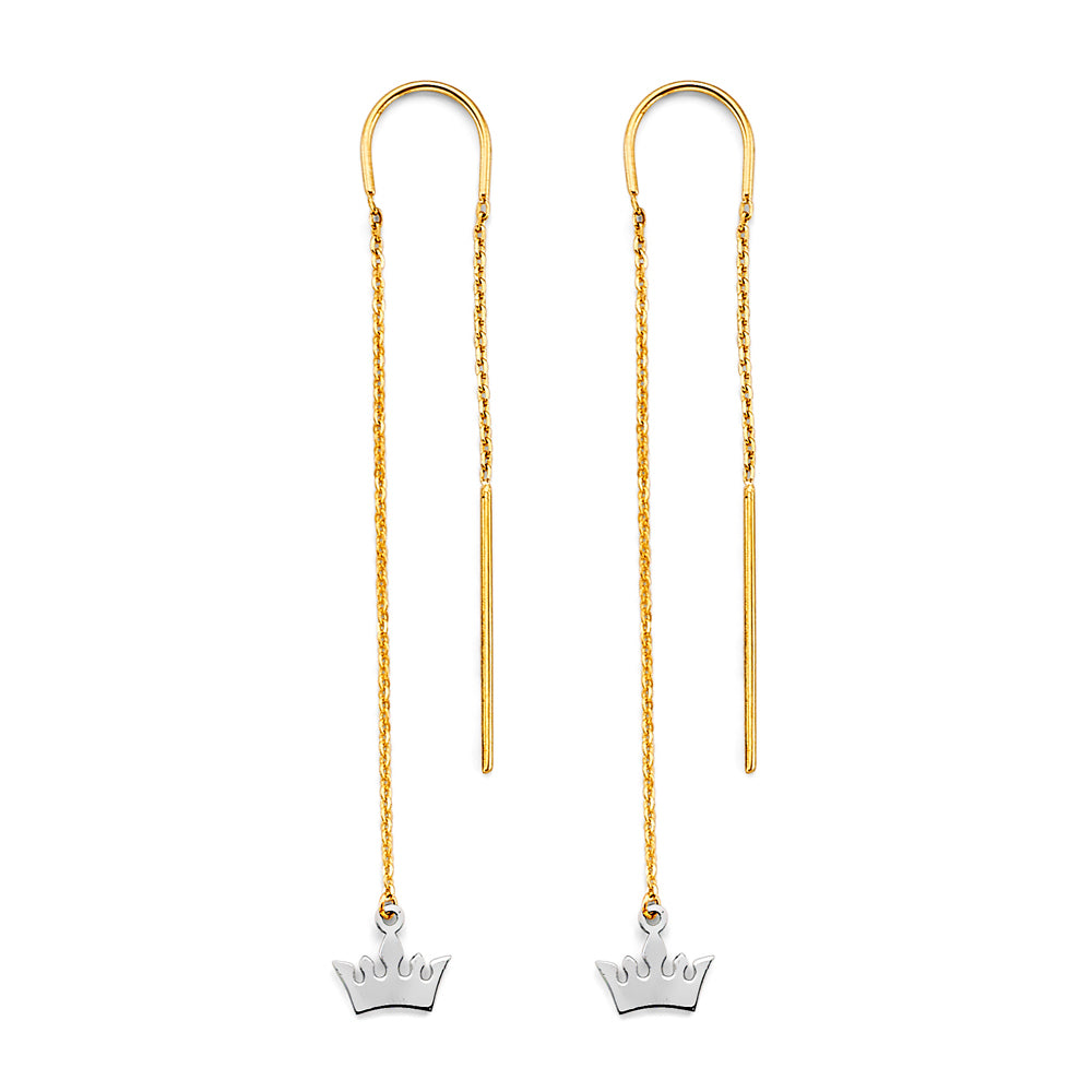 14K 2T Crown Double Line Earrings