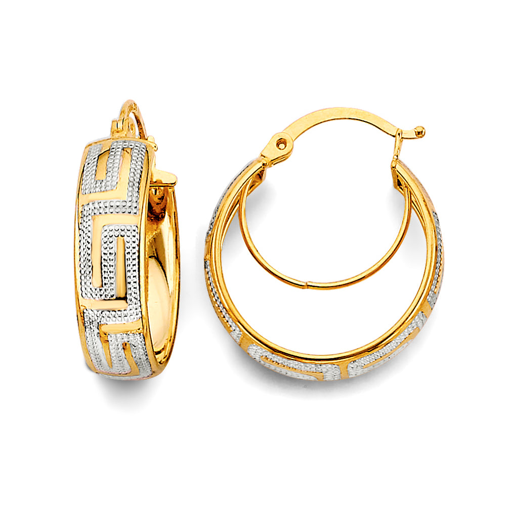 14K 2T Greek Design Hoop Earrings