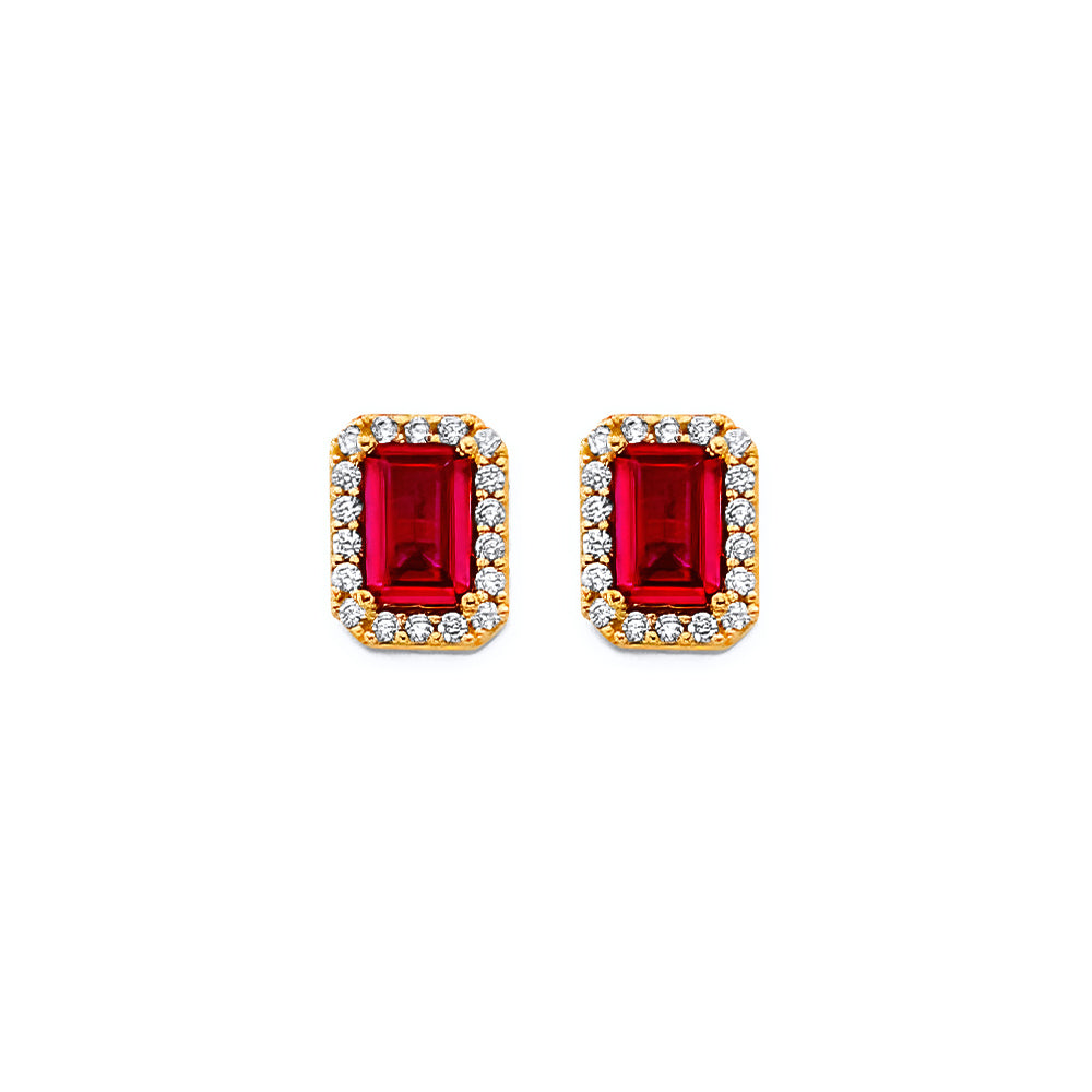 14KY Emerald Cut Red CZ Push-Back Earrings
