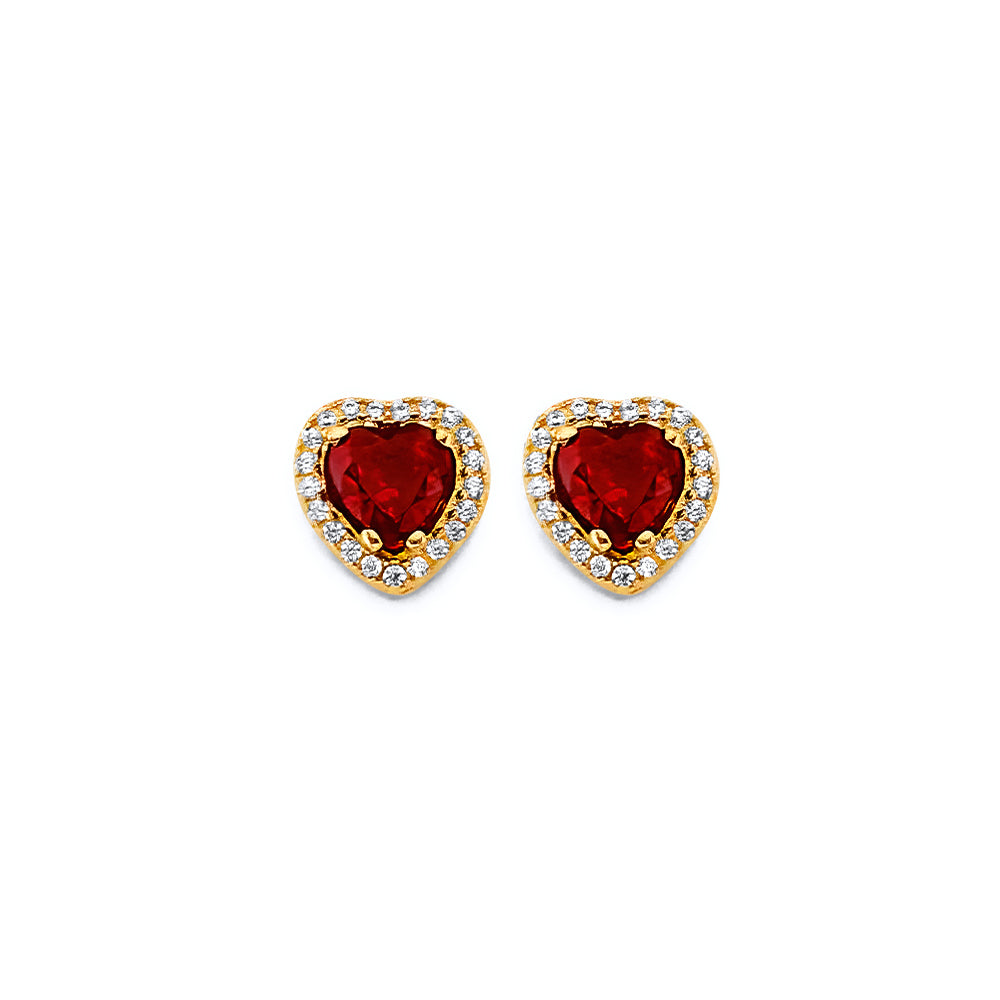 14KY Heart Shape Red CZ Push-Back Earrings