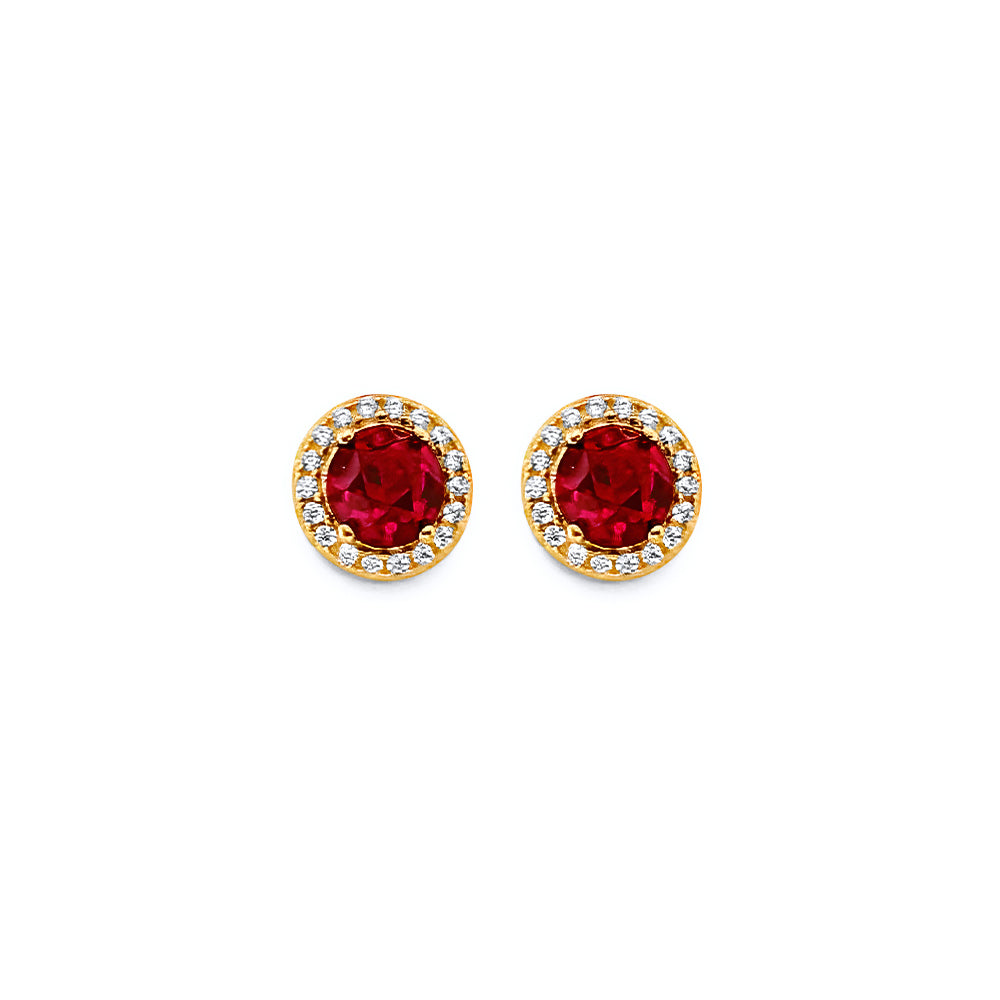 14KY Round Red CZ Push-Back Earrings