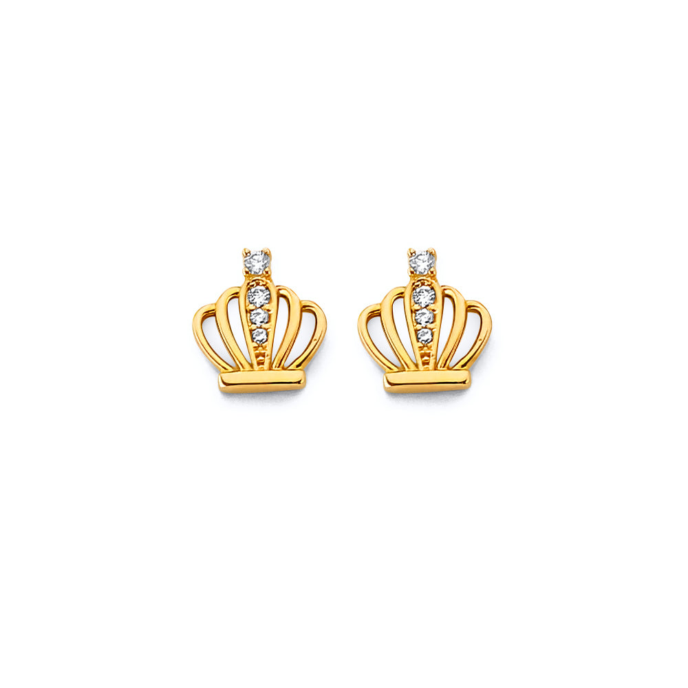 14KY Crown CZ Push-Back Earrings