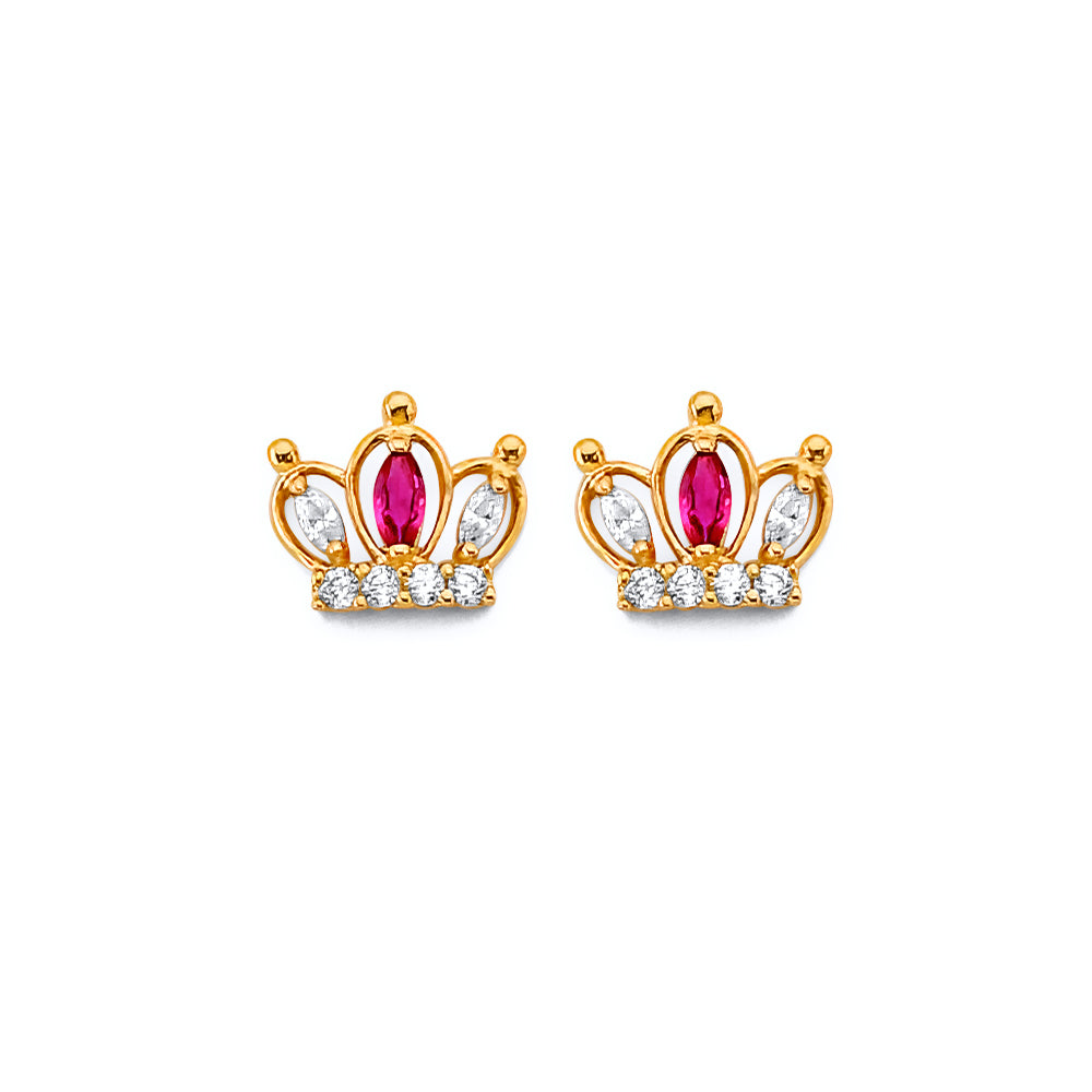 14KY Crown CZ Push-Back Earrings