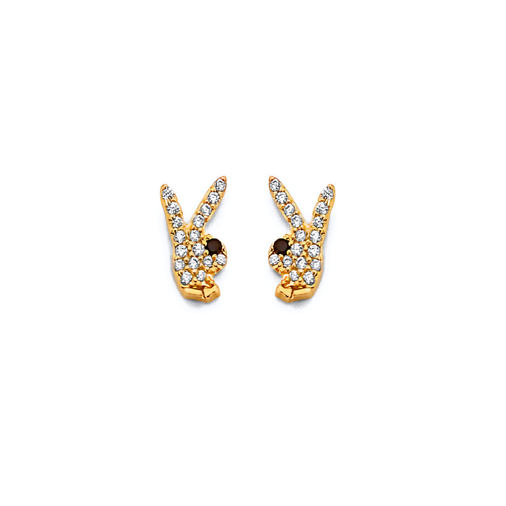 14KY CZ Rabbit Push-Back Earrings
