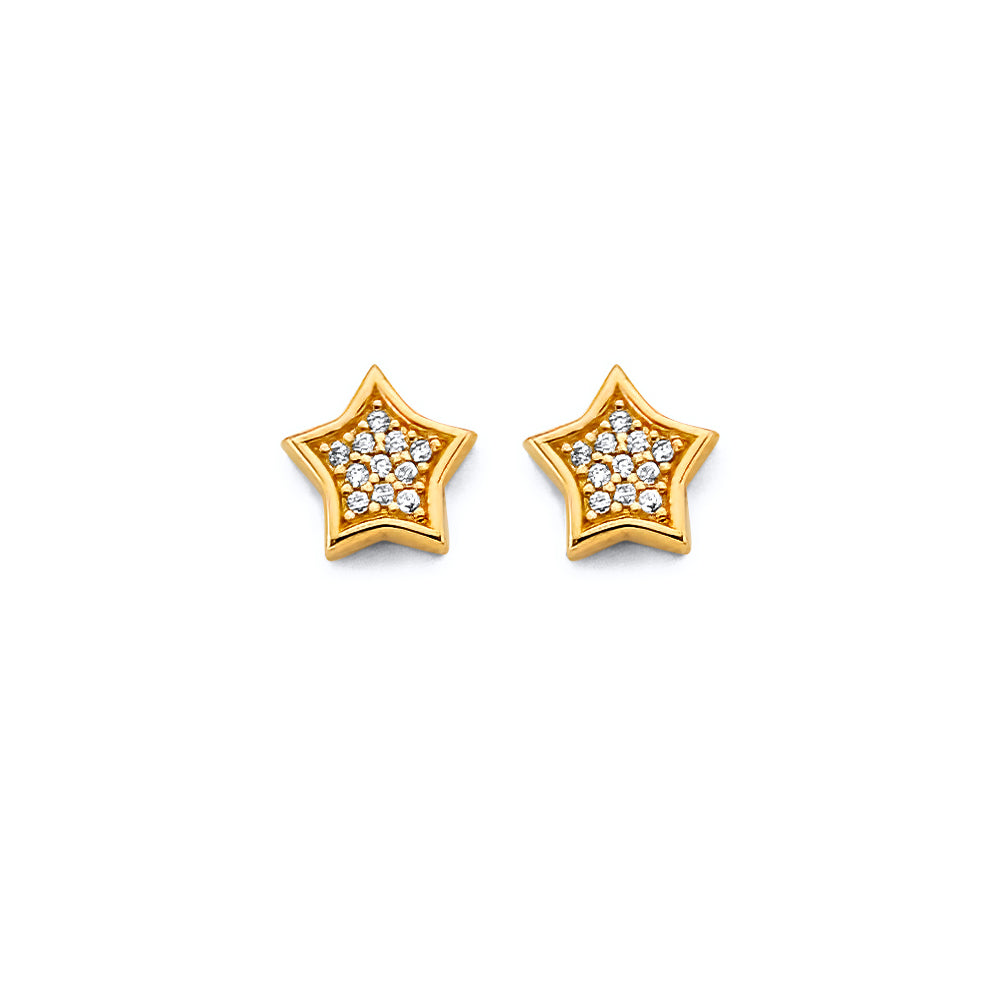 14KY CZ Star Push-Back Earrings