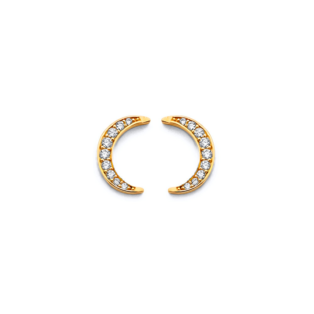 14KY CZ Moon Push-Back Earrings