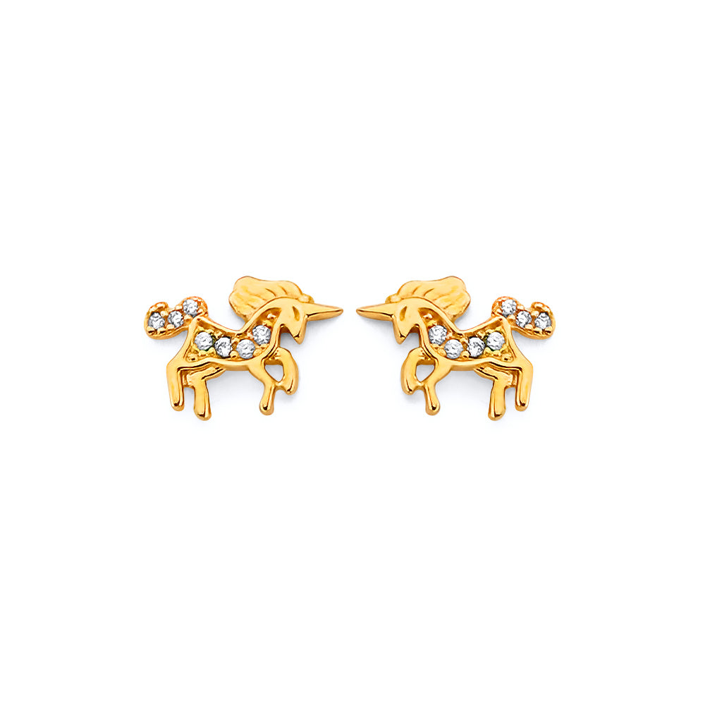 14KY CZ Unicorn Push-Back Earrings