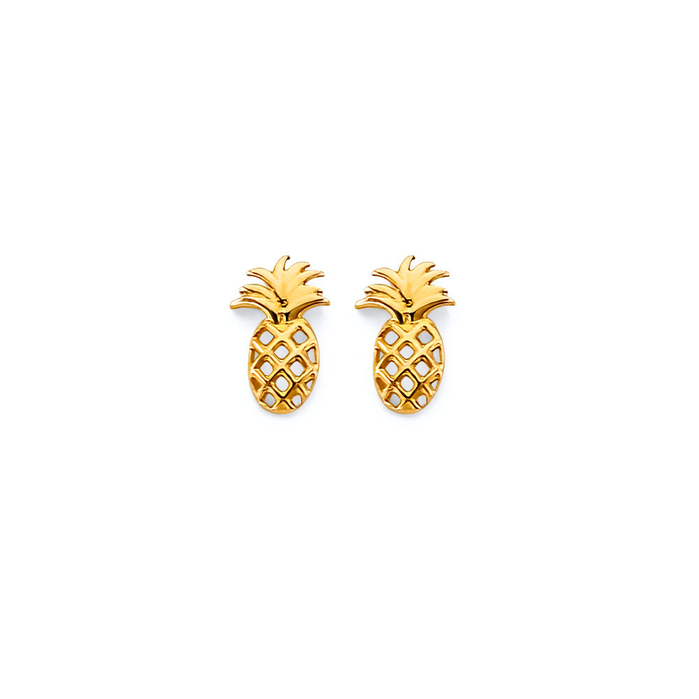14KY CZ Pineapple Push-Back Earrings