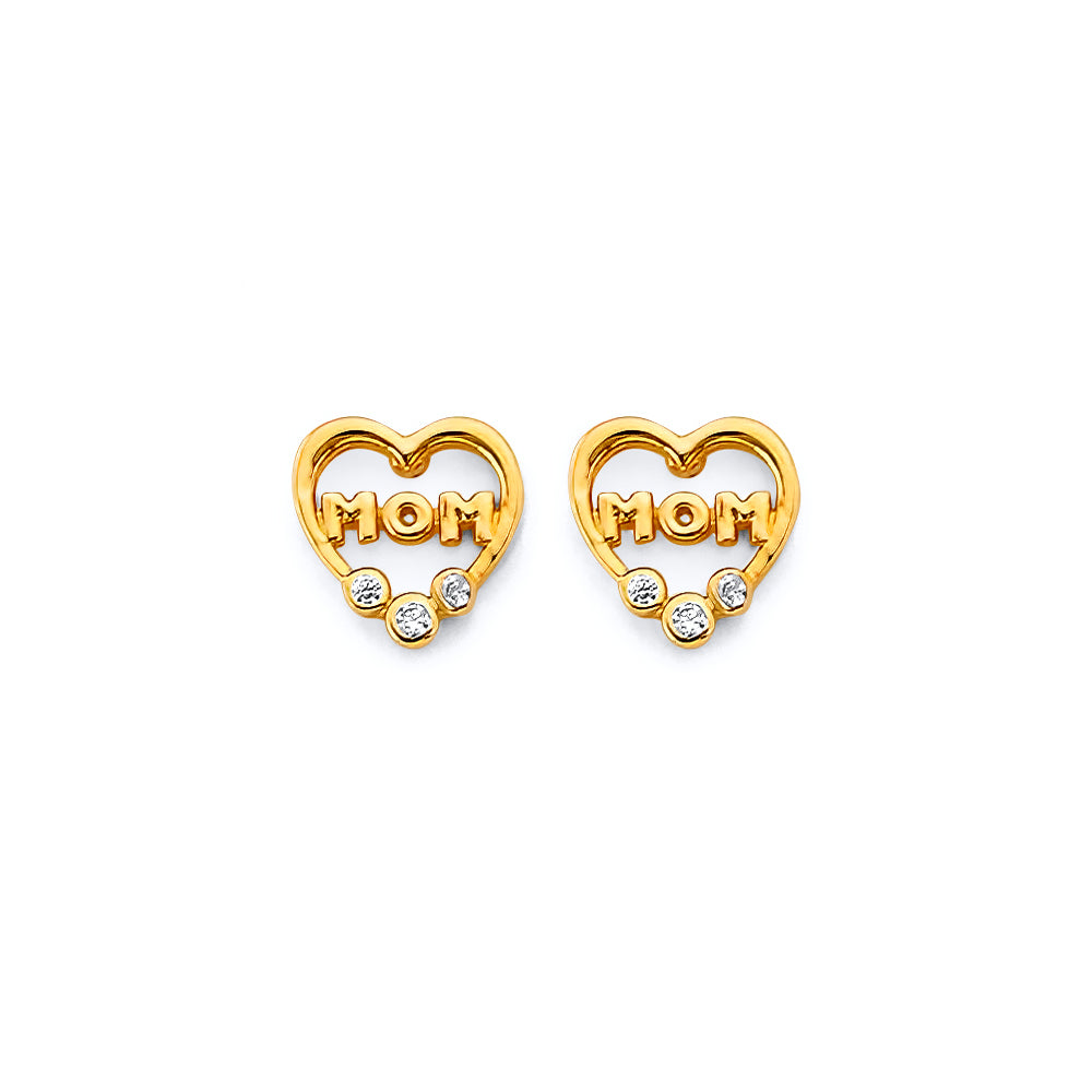 14KY CZ Heart Mom Push-Back Earrings
