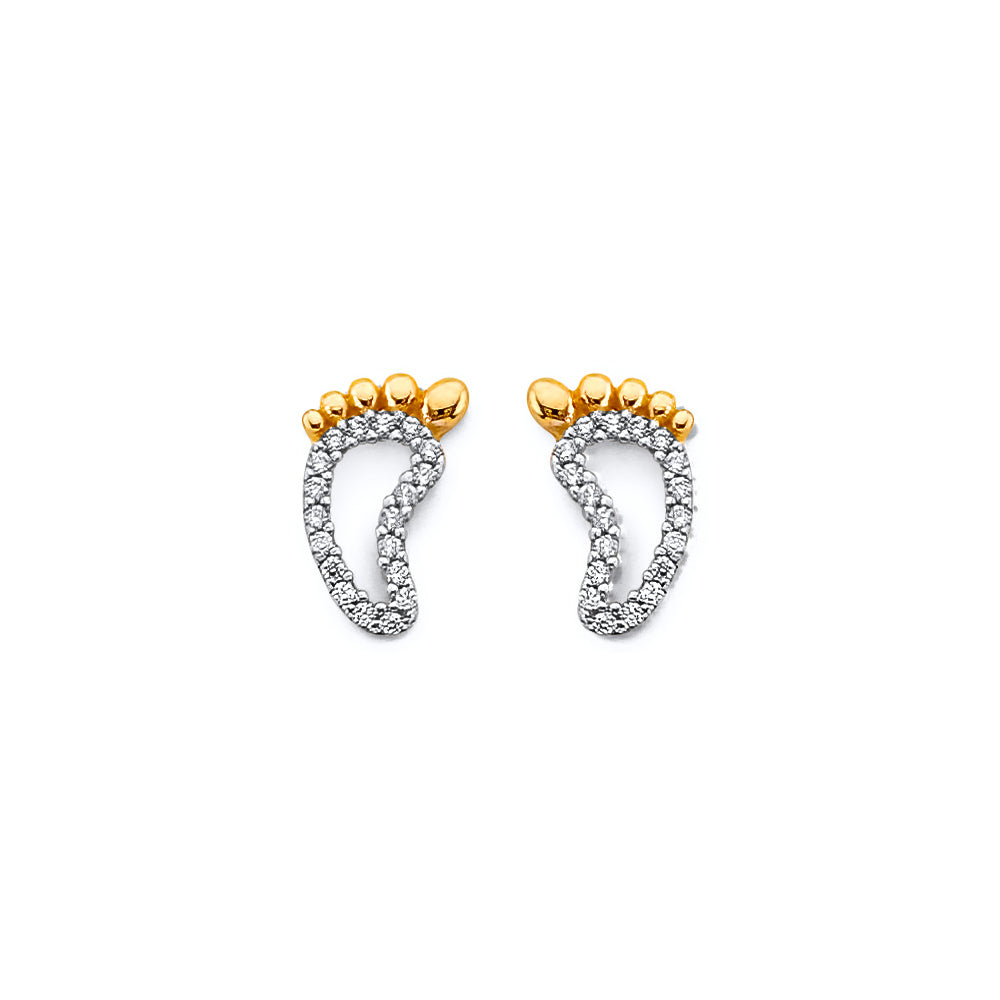 14K 2T CZ Footprints Push-Back Earrings