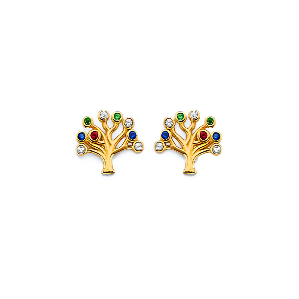 14KY CZ Tree of Life Push-Back Earrings