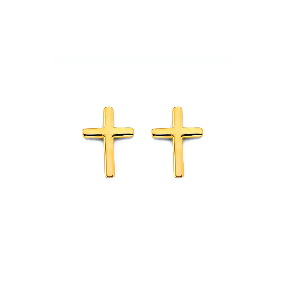 14KY Plain Cross Push Back Earrings
