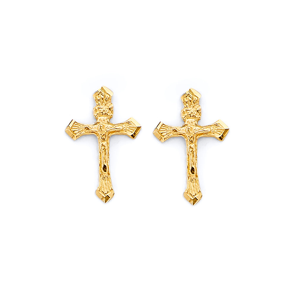 14KY Crucifix Push Back Earrings