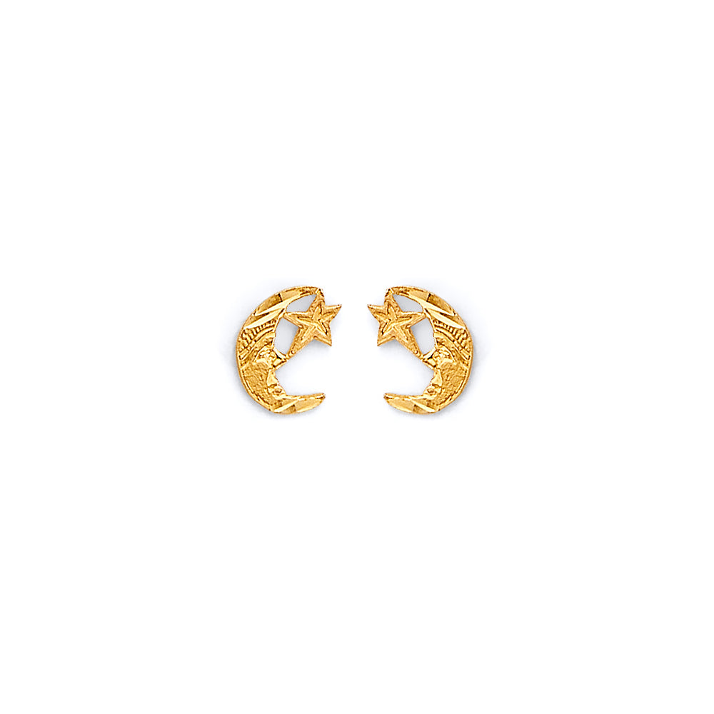 14KY Moon & Star Push-Back Earrings