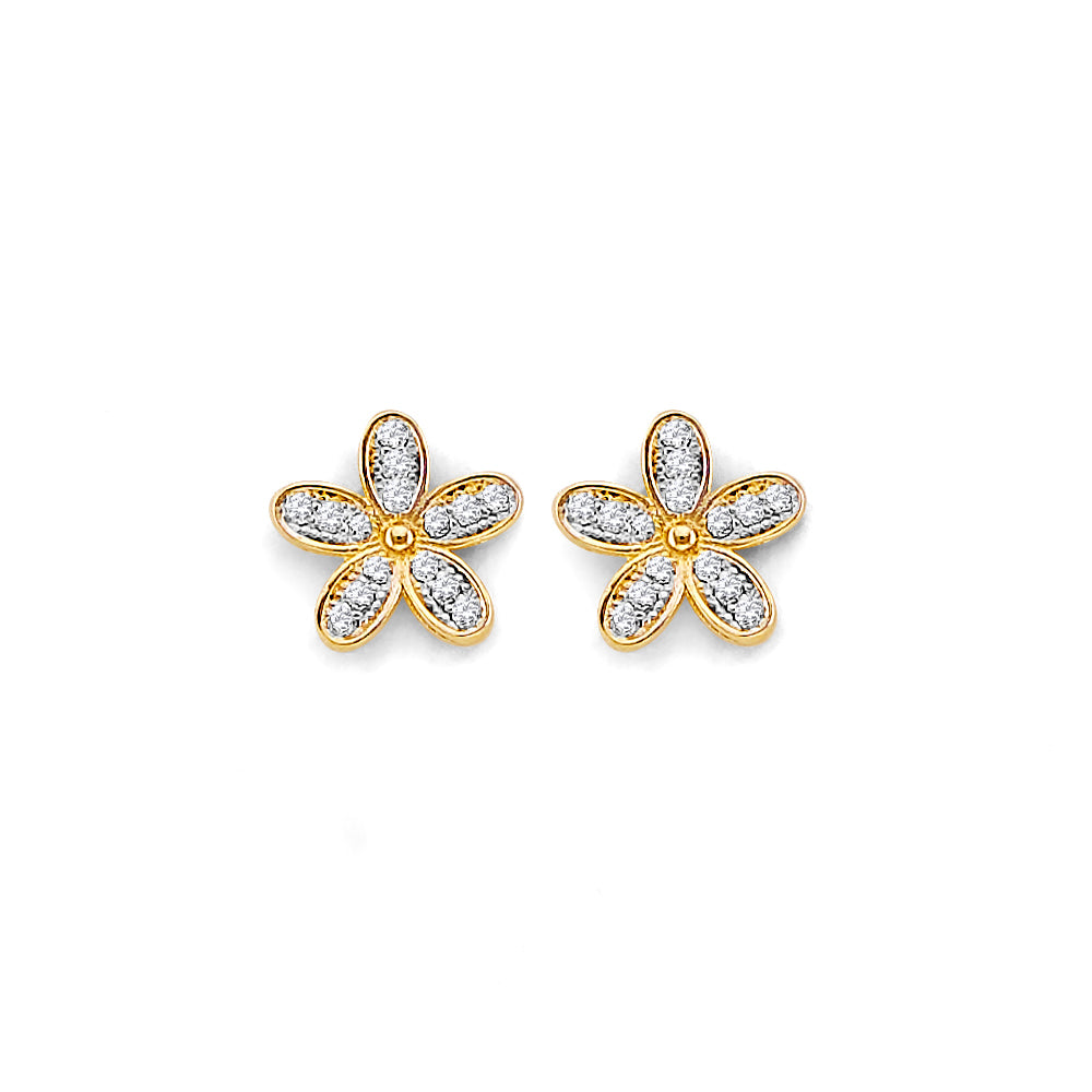 14KY CZ Flower Push Back Earrings