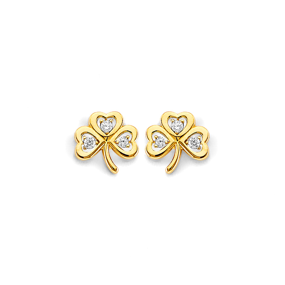14KY CZ Clover Push Back Earrings