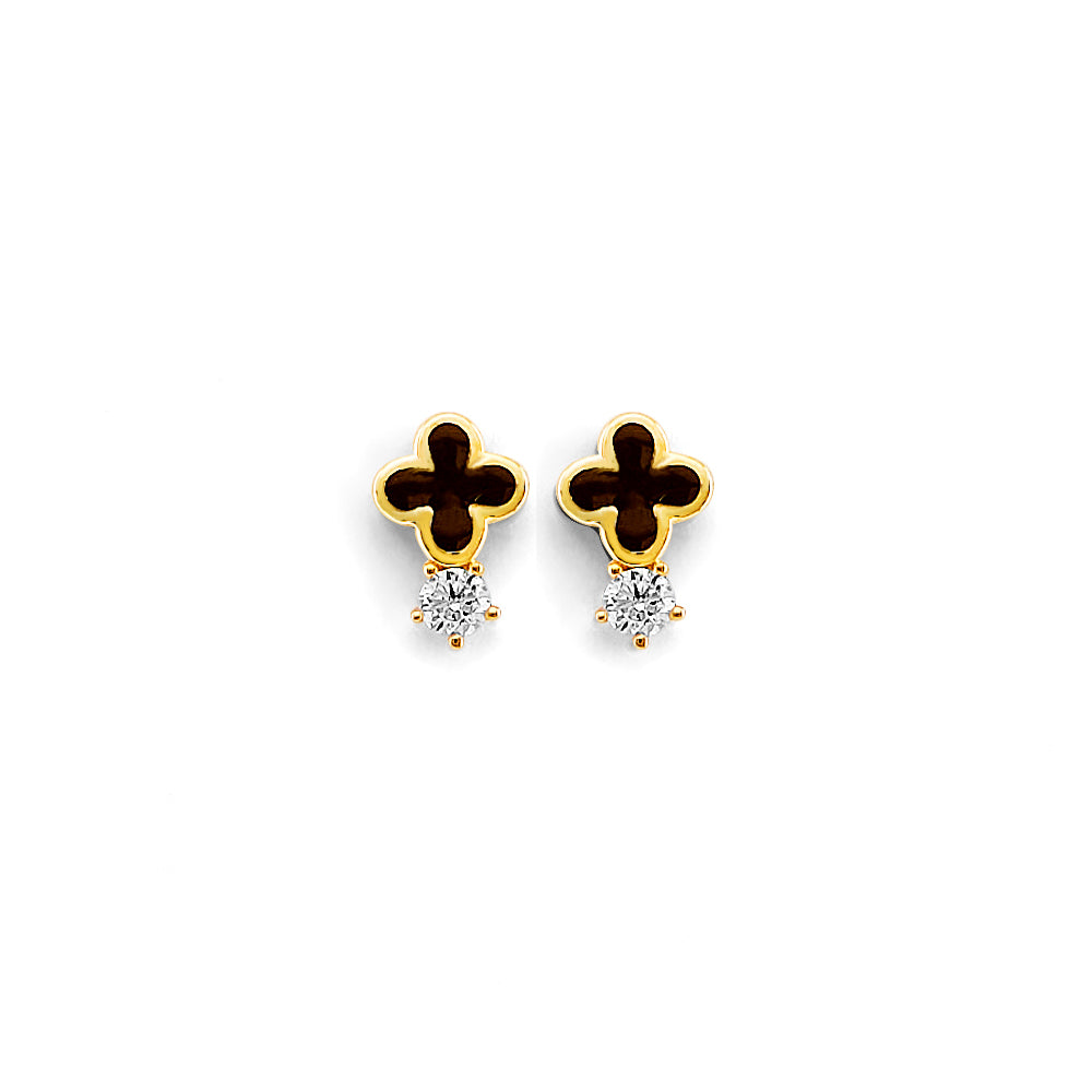 14KY CZ Small Clover Push Back Earrings