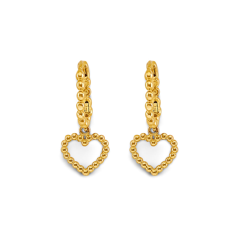 14KY Bead Heart Huggies Earrings