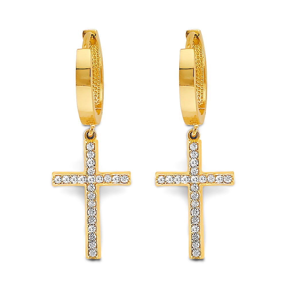 14K 2T CZ Cross Huggies Earrings