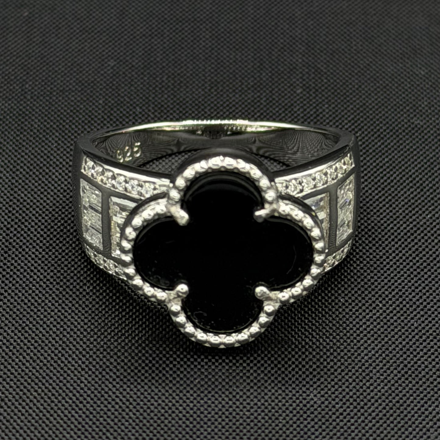 Black Sterling Silver Clover Ring