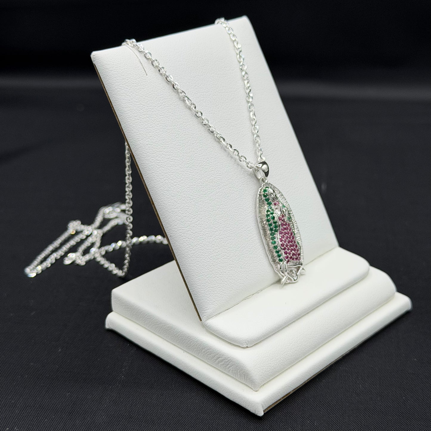 Virgin Mary Pendant and Rolo 20" Chain Sterling Silver Set