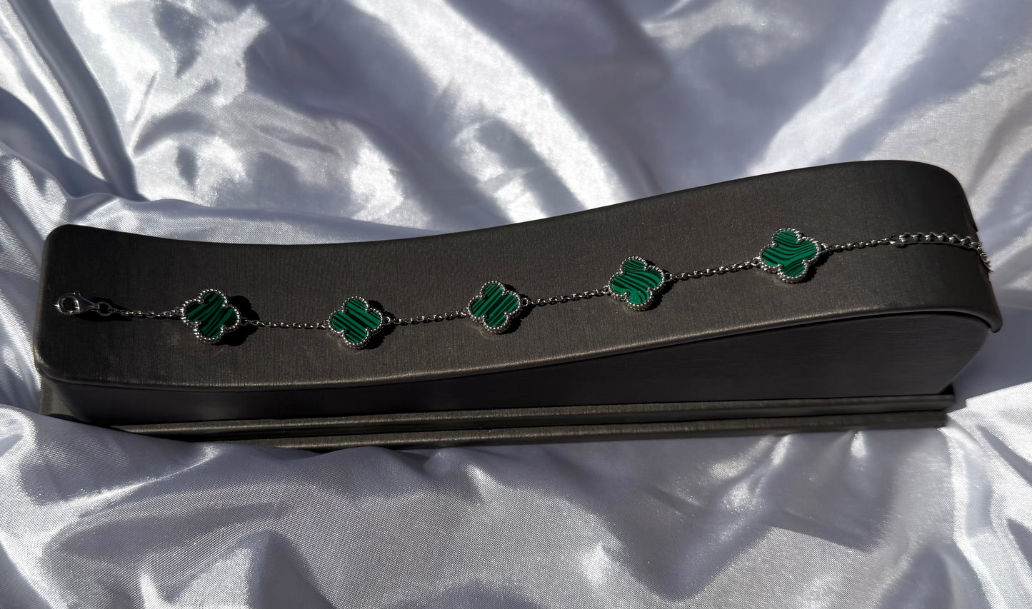Green Striped Clover Sterling Silver Bracelet