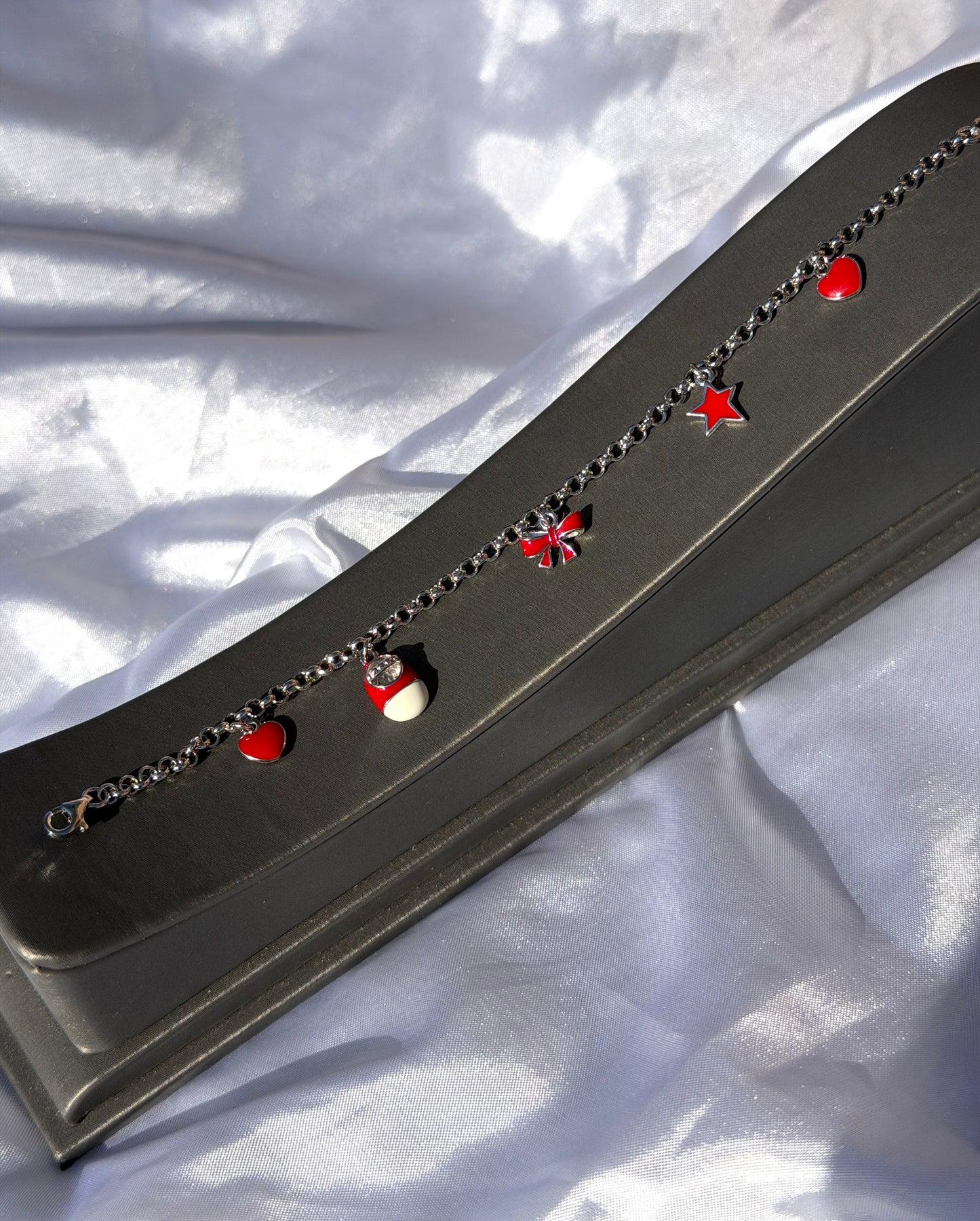 Red Heart, Shoe, Bow, Star Sterling Silver Adjustable Bracelet