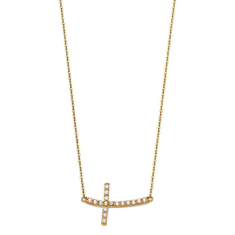 14KY Side Cross Pendant Necklace