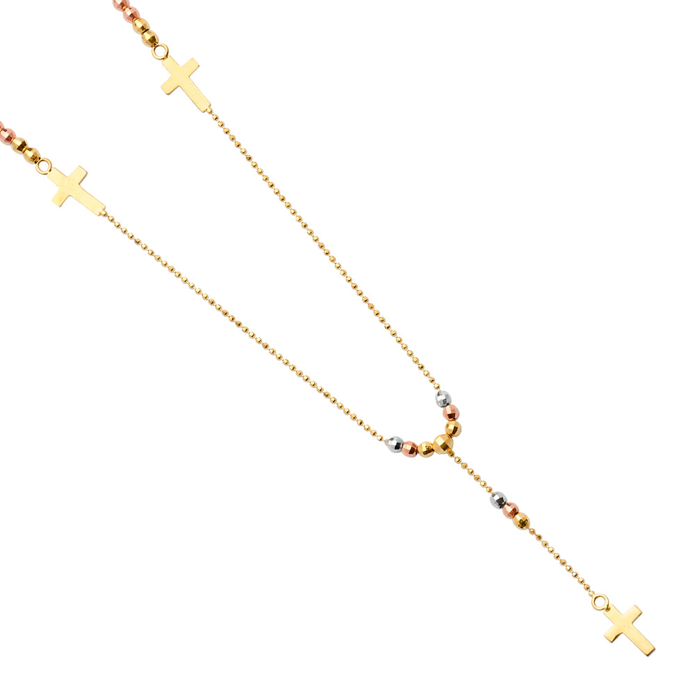 14K 3C 2.5mm Ball Fancy Rosary Necklace