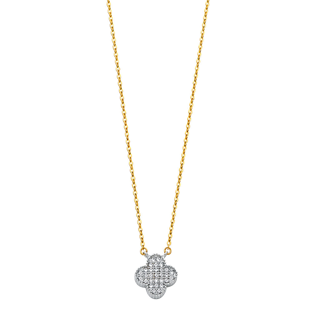 14K 2T CZ Clover Necklace