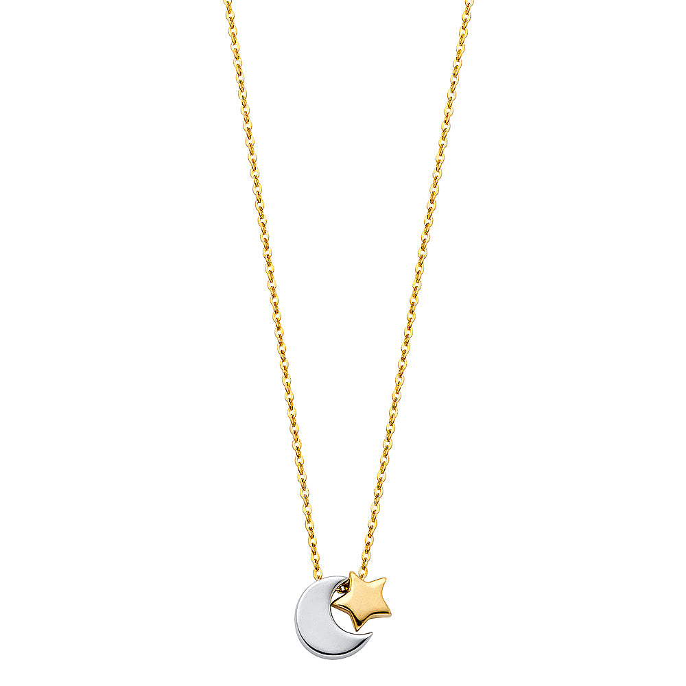 14K 2T Moon + Star Necklace